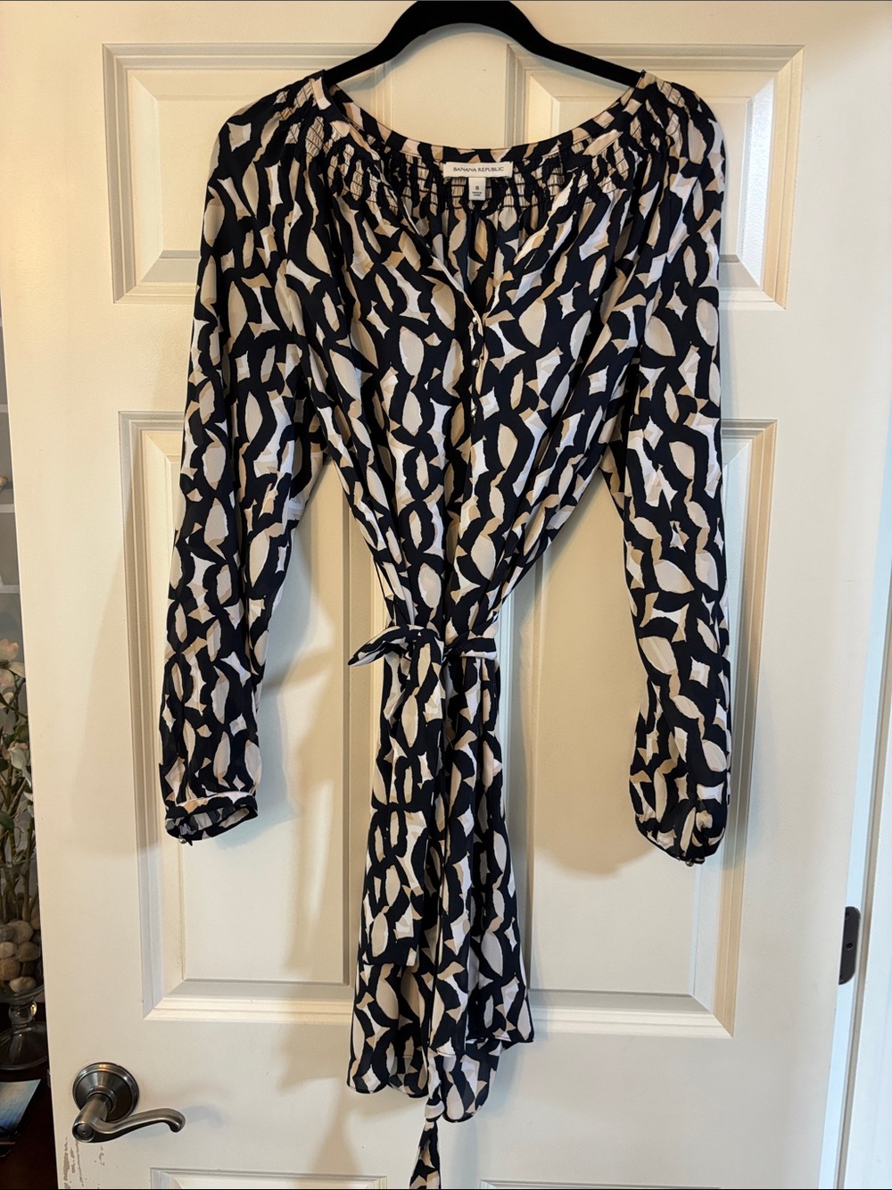 Banana Republic Navy & White Abstract Tie-Waist Jumpsuit